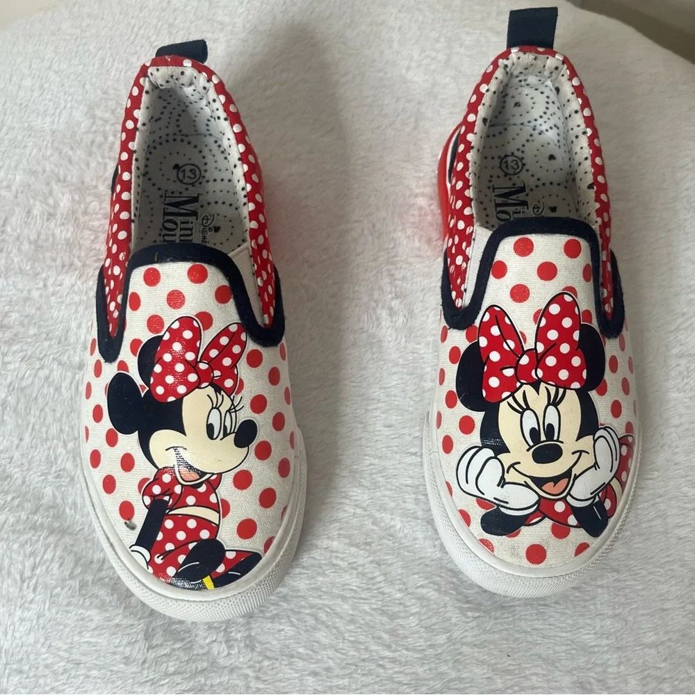 Disney Minnie Mouse‎ Red White Black Canvas Slip On Sneakers Sz 13